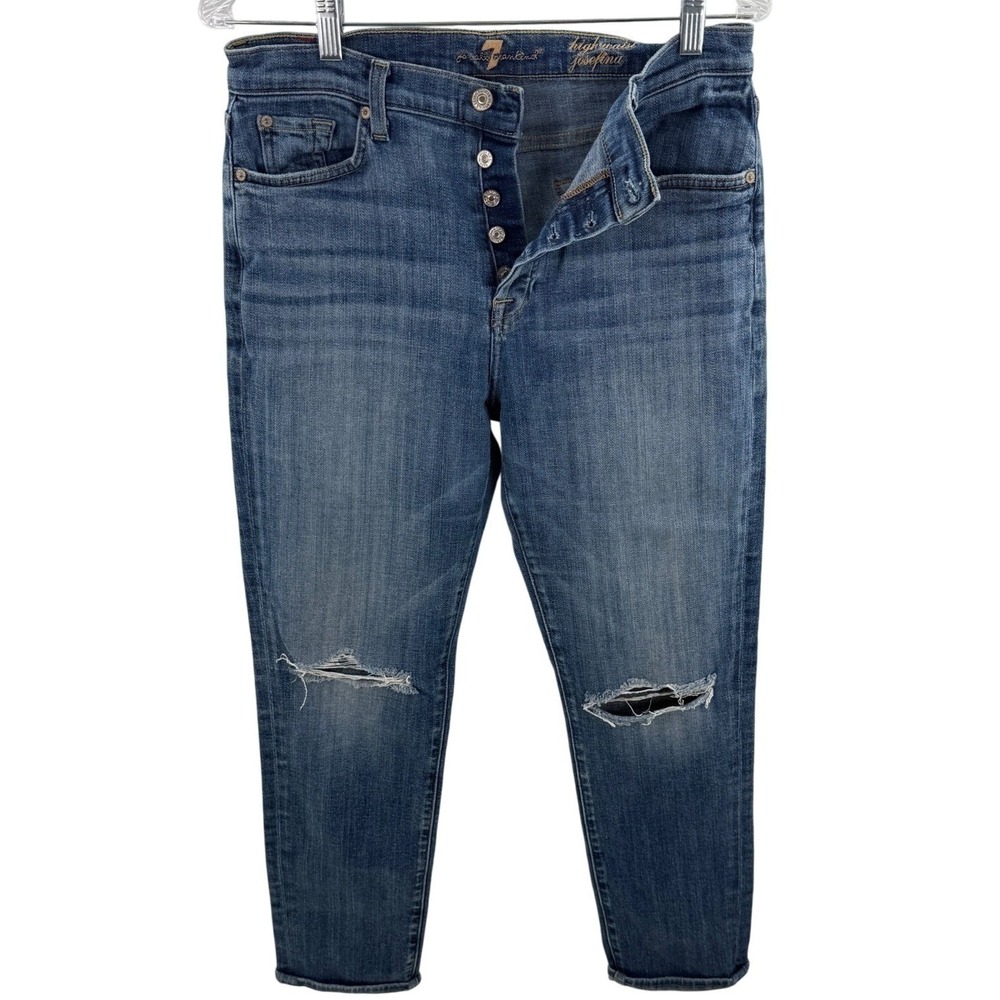 7 For All Mankind Josefina High Waist Distressed Ankle Skinny Jeans Size 29 Chic